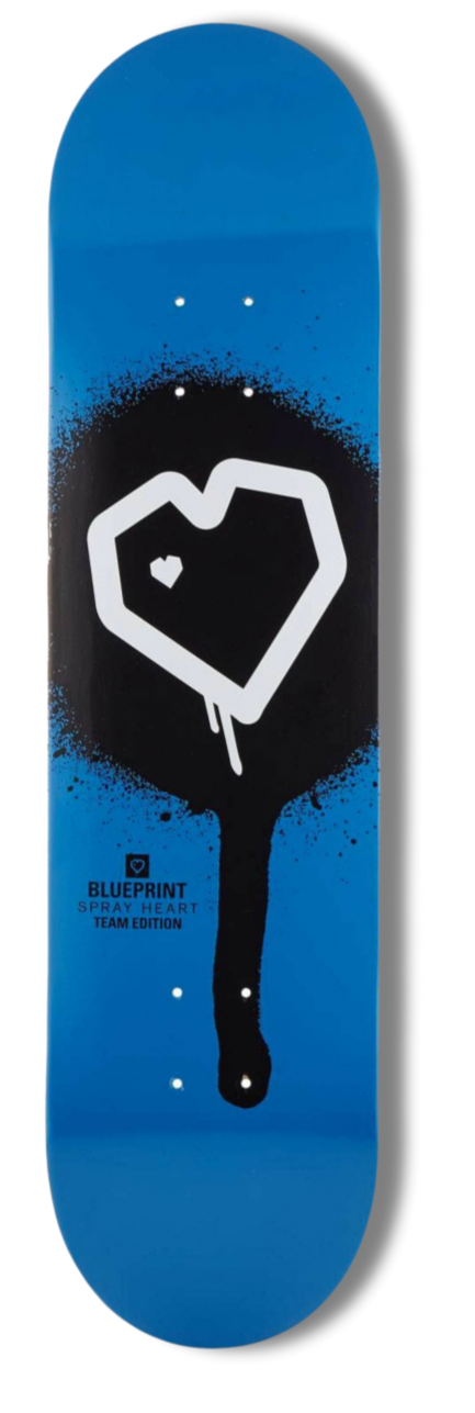 Tabla de skate Blueprint "Spray Heart BLUE" con lija Cash.