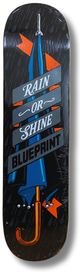 "BLACK rain or shine" Tabla de skate Blueprint con lija cashskate.