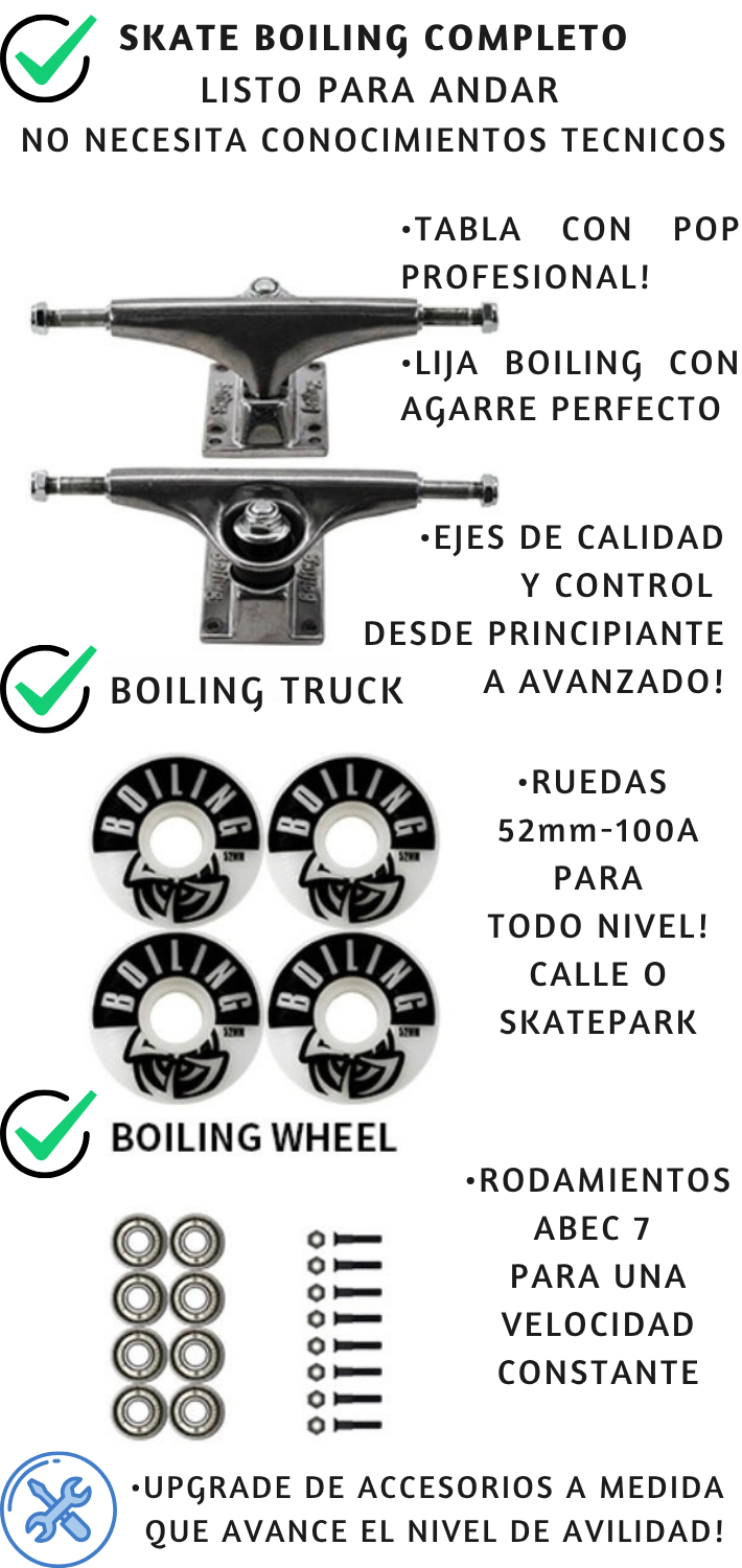 Boiling 8” PEACE Tabla Skate Completo