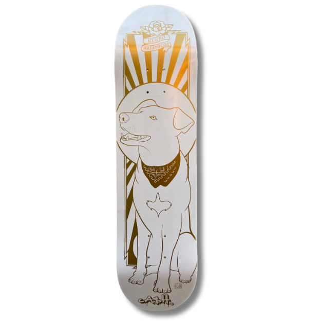 "MATAPACOS WHITE GOLD" Tabla de skate Cash con lija cashskate.