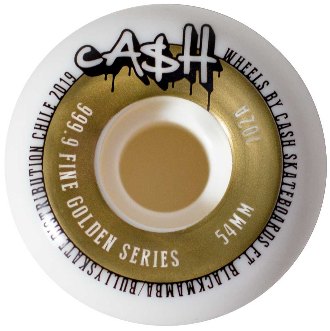 Set Ruedas de skate 54mm 102A , Nueva fórmula bones, V shape "Fine Gold" Cash wheels