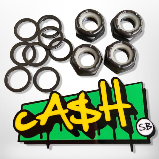 Tuercas de skate y golillas set mas sticker cash – ¡Revive tus Trucks!