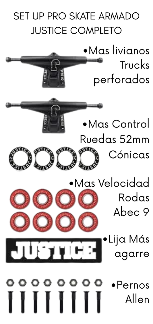 8" Justice Skate completo "REC" opción 🛹Set Ruedas SEMI-PRO o PRO