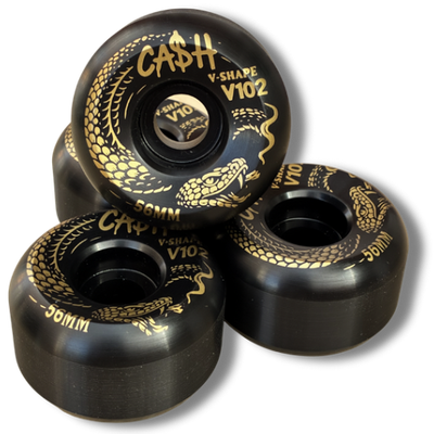 Set 4 Ruedas CASHSKATE Golden Black 56mm – Snake Edition | Nueva Fórmula + Shape V102 Street
