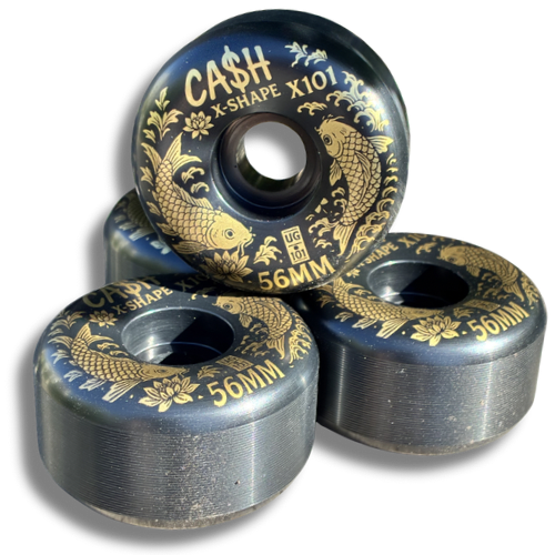 ⚫🟡 Set 4 Ruedas CASHSKATE KOI 56mm – Gold Series | Nueva Fórmula X101 Equilibradas!
