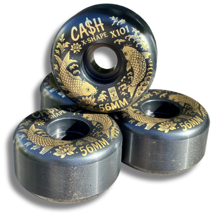 ⚫🟡 Set 4 Ruedas CASHSKATE KOI 56mm – Gold Series | Nueva Fórmula X101 Equilibradas!