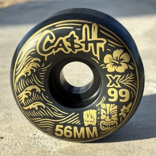 🌊🗿 Set 4 Ruedas CASHSKATE Black & Gold TIKI 56mm – skatepark Flow Series | Fórmula X99 | Cónicas