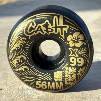 🌊🗿 Set 4 Ruedas CASHSKATE Black & Gold TIKI 56mm – skatepark Flow Series | Fórmula X99 | Cónicas