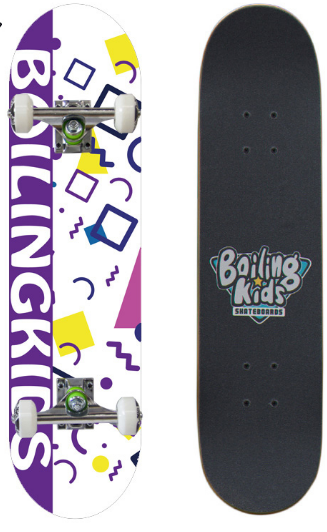 Skate completo Boiling Kids 7.25 Retro Púrpura, tabla y gráfico