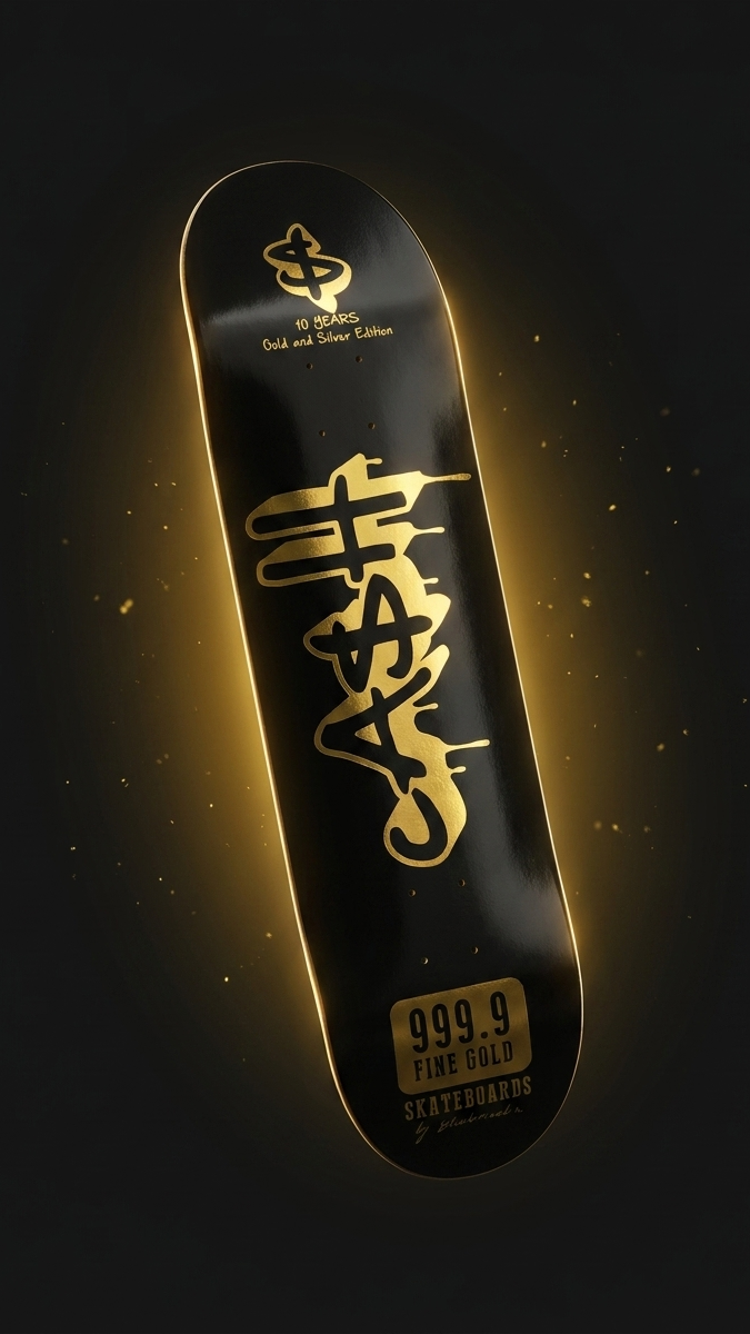 Tabla de skate CASH G&B Gold Digger Anniversary, formato 9:16