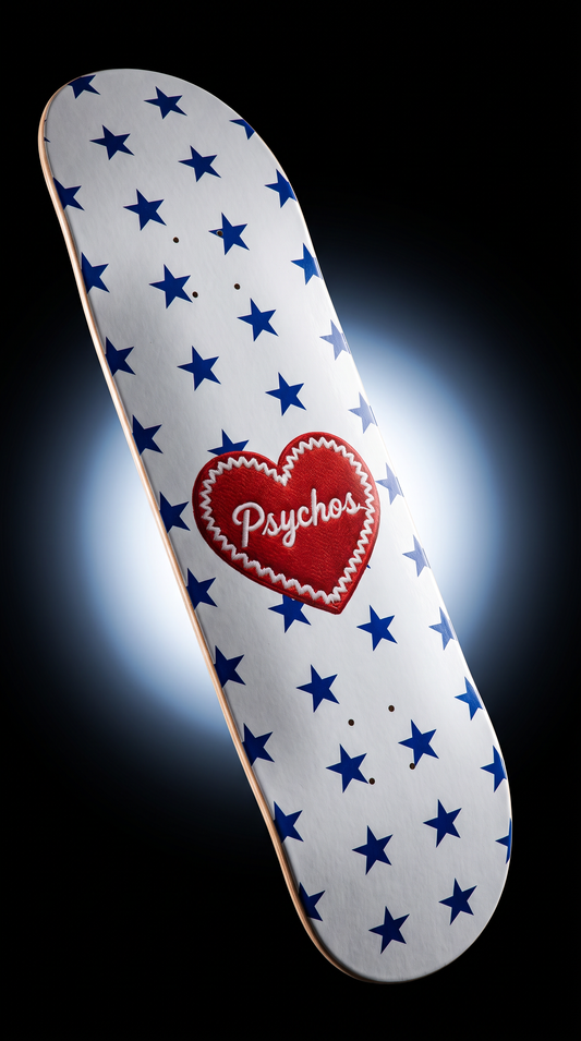 Skate completo Psychos Corazón Azul y Blanco 8.1" gráfico estrellas