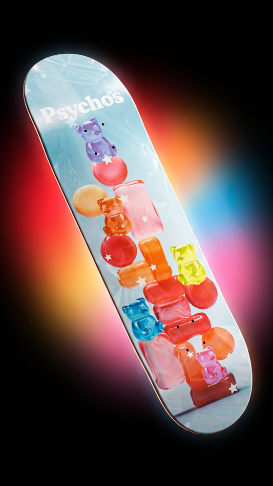 Skate completo Psychos Bloques de Gomita 8.1" gráfico dulces de colores