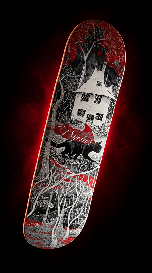 Skate completo Psychos Bosque del Gato Místico 8.1" gráfico gótico oscuro