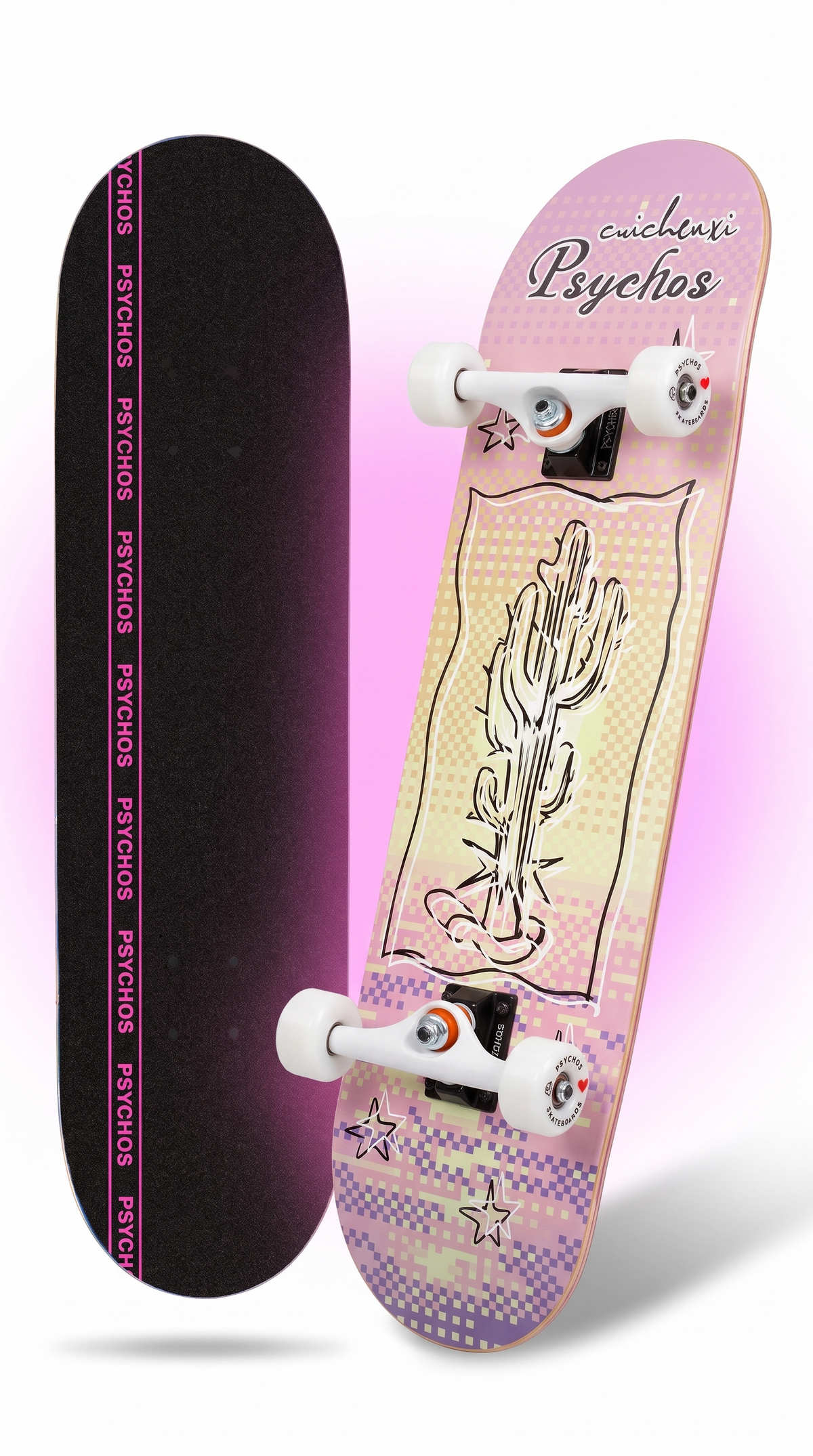 Skate completo Psychos Amanecer Rosa 8.1" tabla armada con trucks y ruedas Psychos