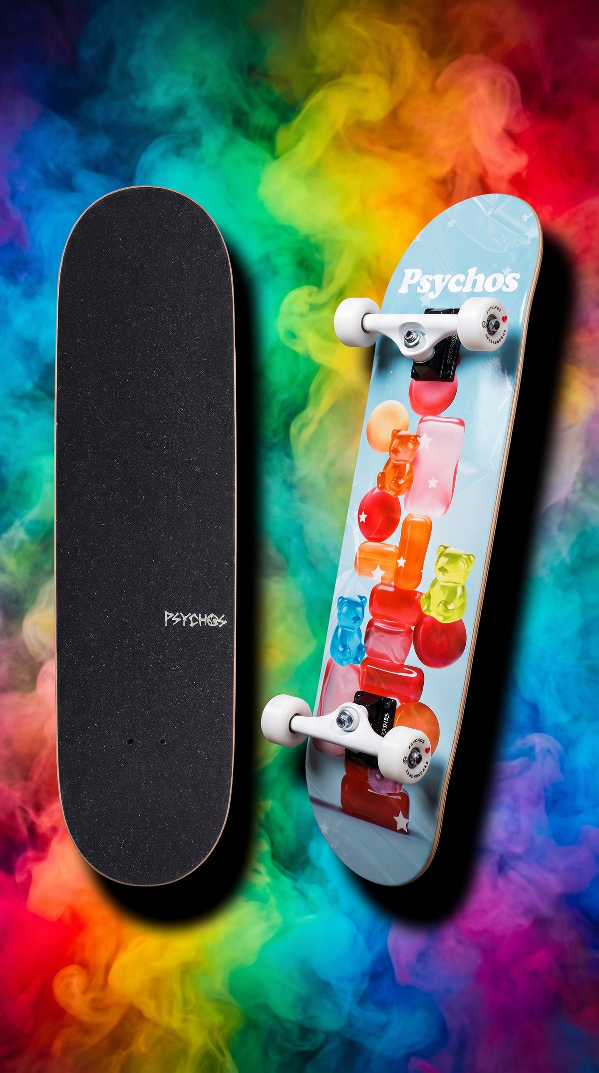 Skate completo Psychos Bloques de Gomita 8.1" tabla armada con trucks y ruedas Psychos