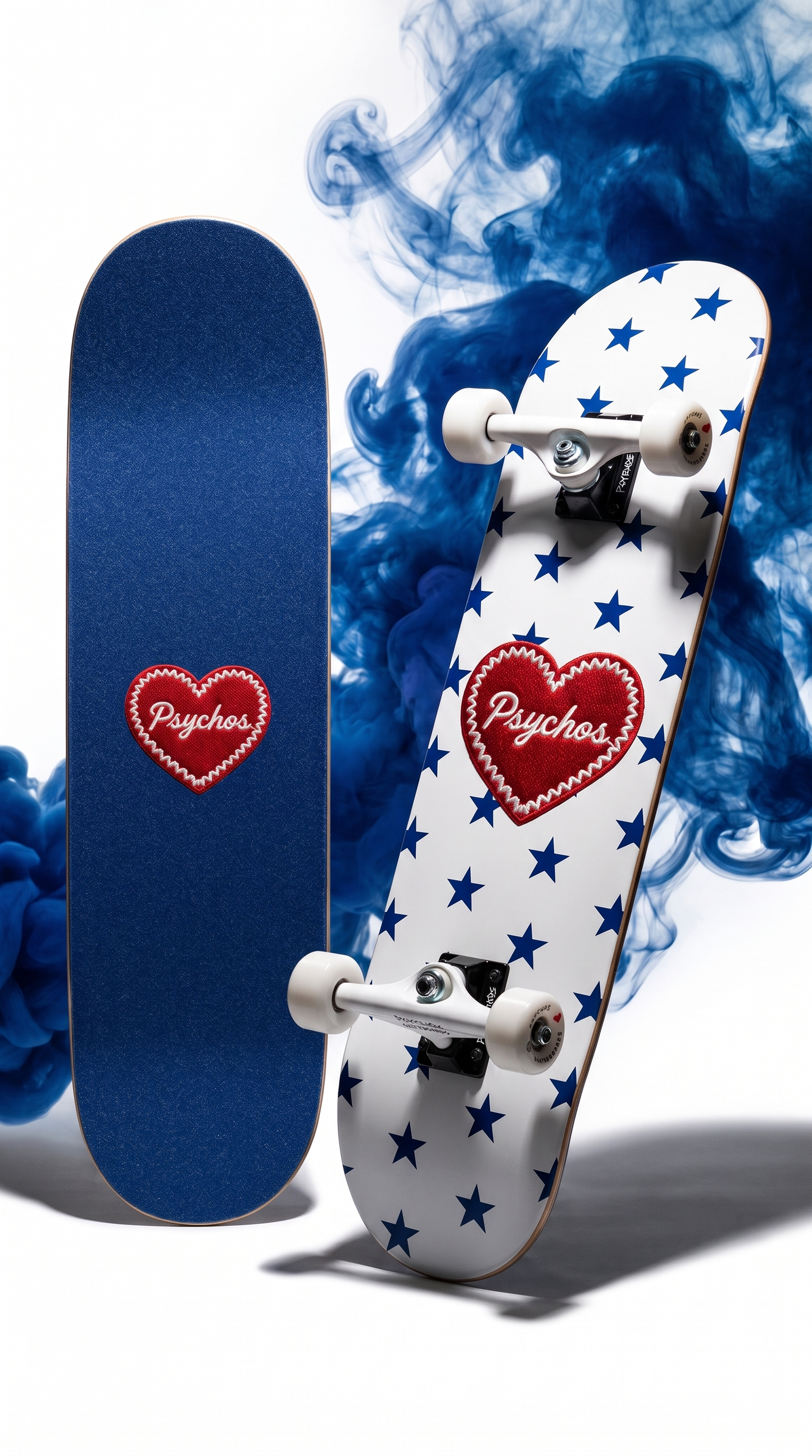Skate completo Psychos Corazón Azul y Blanco 8.1" tabla armada con trucks y ruedas Psychos