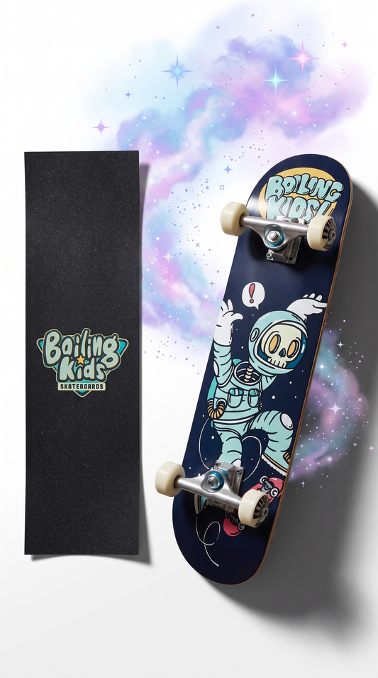Skate completo Boiling Kids 7.25 Astronauta, tabla armada con trucks y ruedas