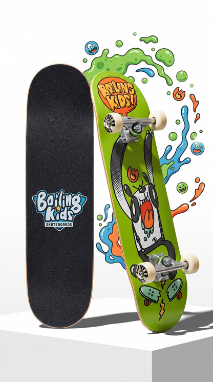 Skate completo Boiling Kids 7.25 Monstruo Verde, tabla armada con trucks y ruedas