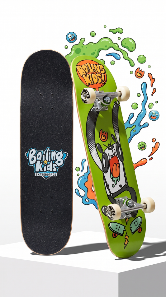 Skate completo Boiling Kids 7.25 Monstruo Verde, tabla armada con trucks y ruedas
