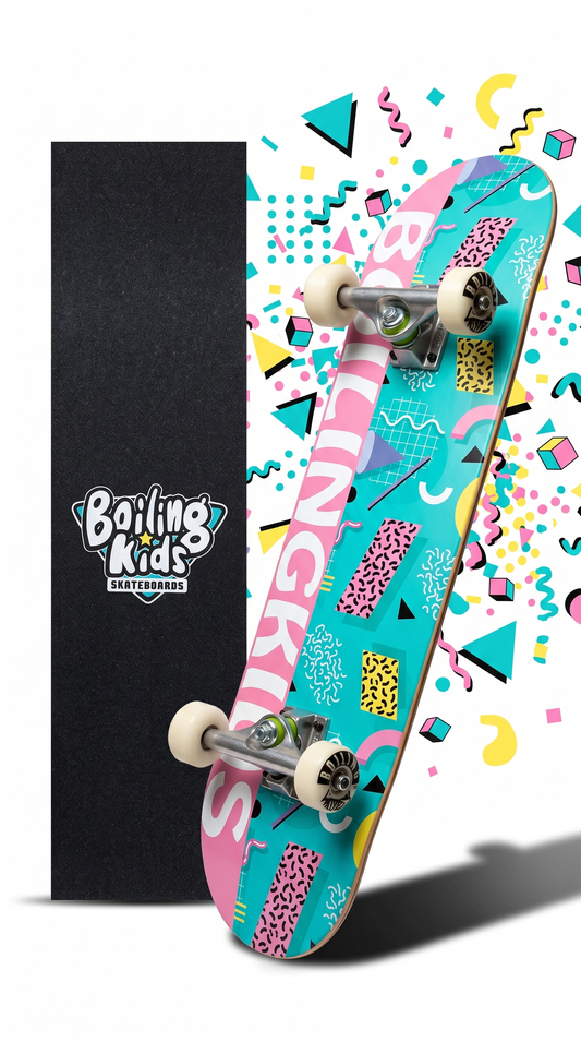 Skate completo Boiling Kids 7.25 Retro Turquesa, tabla armada con trucks y ruedas