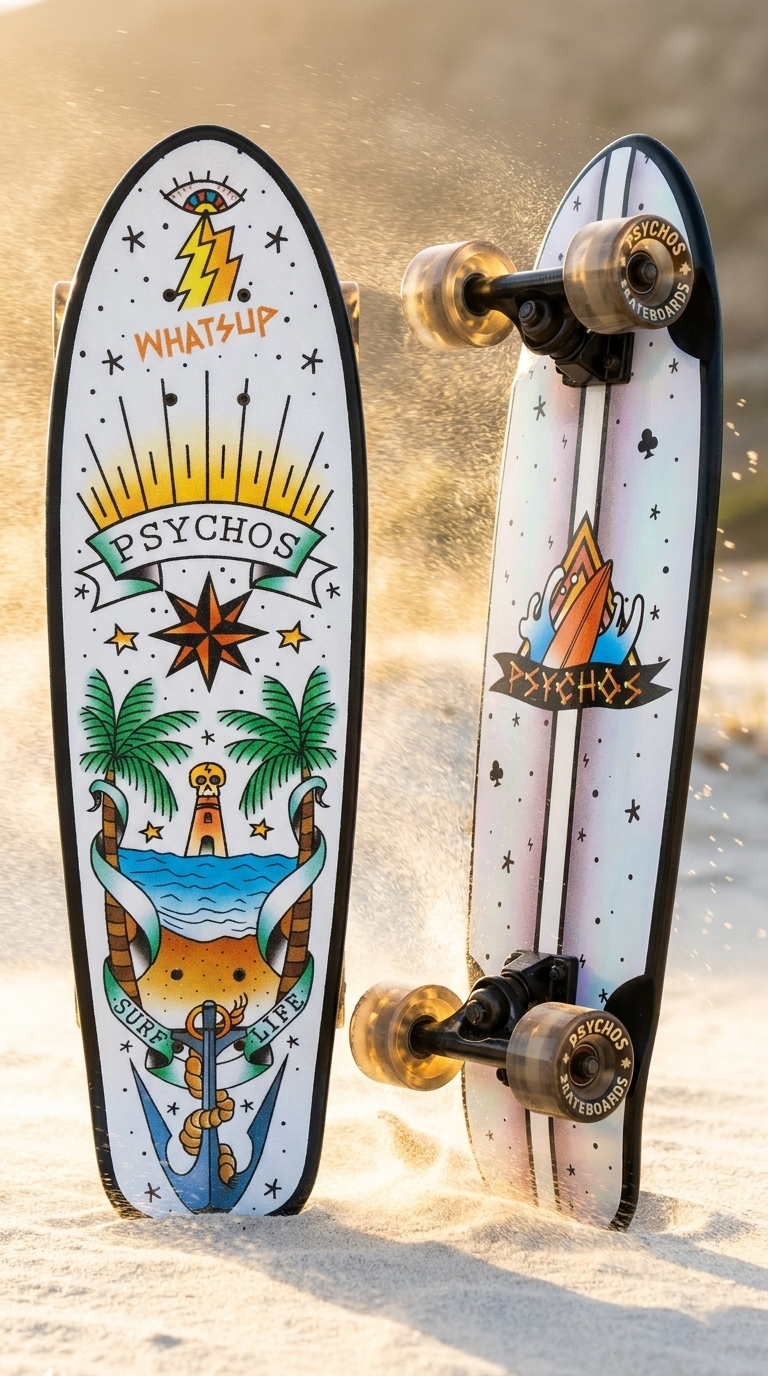 Cruiser Psychos Paradise 26.5 x 7.5 pulgadas maple canadiense, lija y armado con ruedas