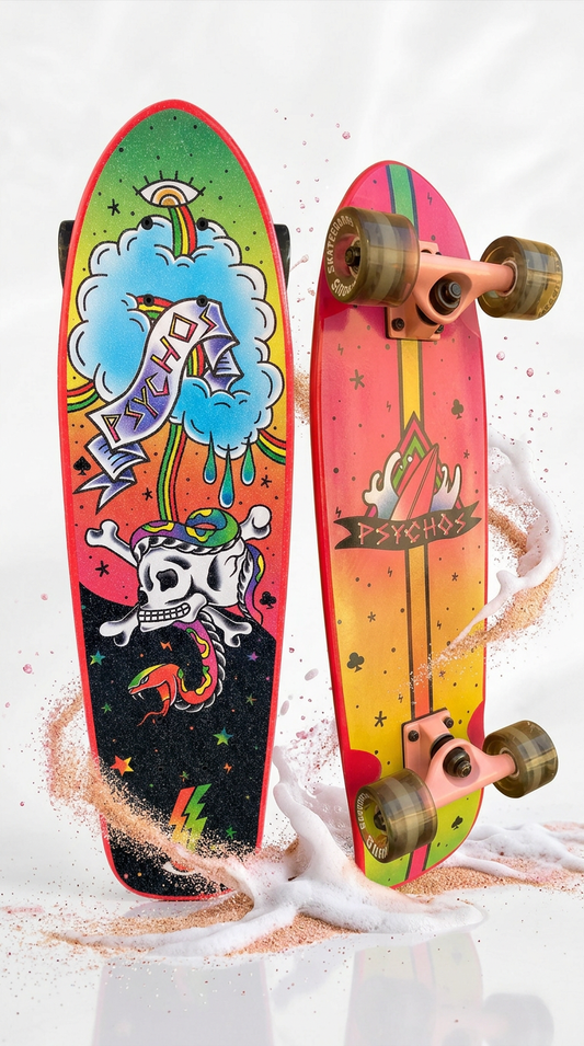Cruiser Psychos Snake Pink 26.5 x 7.5 pulgadas maple canadiense, lija y armado con ruedas
