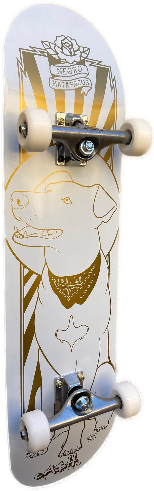 Cash Tabla de Skate Completa "MATAPACOS Gold & White" con ruedas gold